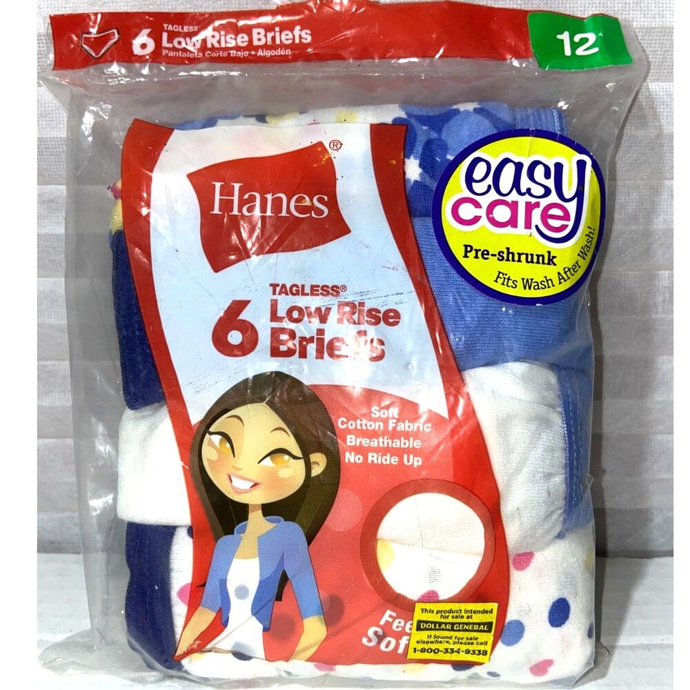 Hanes Girls Breathable Cotton Low Rise Briefs 6Pack Colorful Size 12 Easy Care